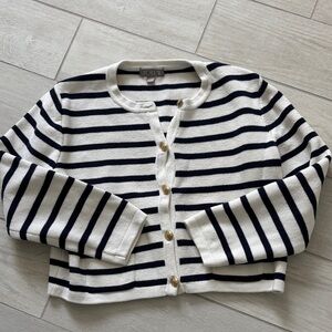 J. Crew Women's Navy and White Striped Cardigan